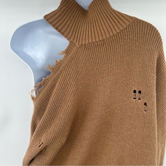 Revolve Lovers + Friends Camel Arlington One Shoulder Distressed Sweater Medium - Picture 10 of 13